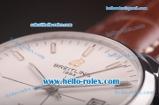 Breitling Transocean Asia 2892 Automatic Steel Case with White Dial and Brown Leather Strap