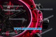 Hublot Big Bang UNICO Sapphire Red Miyota Quartz Sapphire Crystal Case with Skeleton Dial and Black Rubber Strap Stick/Arabic Numeral Markers