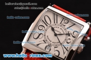 Franck Muller Master Square Swiss Quartz Steel Case with White Dial Numeral Marekrs and Red Leather Strap