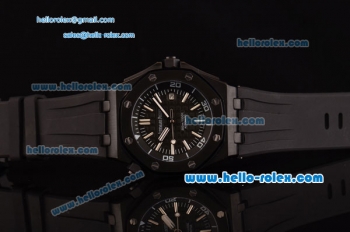 Audemars Piguet Royal Oak Offshore Diver Asia 2813 Automatic PVD Case with Black Rubber Strap and Black Dial Stick Markers - ETA Coating