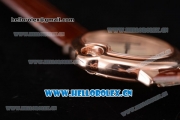 Cartier Ballon Bleu Medium Asia Automatic Rose Gold Case with Beige Dial Brown Leather Strap and Roman Numeral Markers (YF)