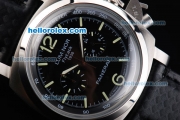 Panerai Luminor PAM212 Flyback 1950 Chronograph Miyota Quartz Movement Steel Case with Black Dial and Black Leather Strap