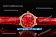 Cartier Ballon Bleu De Small Swiss Quartz Rose Gold Case with Diamonds Bezel Red Dial and Red Leather Strap - White Markers