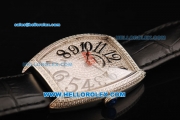 Franck Muller Casablanca Swiss Quartz Movement Diamond Dial with Arabic Numeral Markers and Black Leather Strap