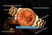 Rolex Datejust Pearlmaster Asia 2813 Automatic Full Yellow Gold with Orange Dial and Diamonds Markers - Rainbow Diamoand Bezel (BP)