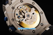 Audemars Piguet Royal Oak Offshore Run 12 Sec Swiss Valjoux 7750 Chronograph Movement Steel Case with White Dial and Blue Numeral Marker-Blue Leather Strap