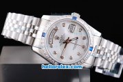 Rolex Day-Date Oyster Perpetual Automatic with Diamond Bezel,White MOP Dial and Diamond Marking-Big Calendar
