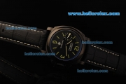 Panerai Luminor Marina Pam 005 Logo Unitas 6497 Movement Manual Winding Black Dial with Green Marking and Leather Strap