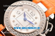 Cartier Pasha C Swiss Quartz Steel Case with Diamonds Bezel and Orange Leather Strap