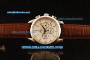 Omega Seamaster Chronograph Miyota Quartz with White Dial and Brown Leather Strap 7750Coating -Sapphire