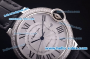 Cartier Ballon bleu de Automatic Steel Case with Diamond Bezel and White Dial-Black Leather Strap