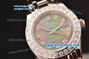 Rolex Datejust Lady Pearlmaster 2813 Automatic Steel Case with Diamond Bezel Grey Mop Dial and Stainless Steel Strap ETA Coating