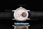 Breguet Jubilee Regulatuer Salmon Flying Tourbillon Manual Wind Movement Silver Case with White Dial and Black Leather Strap