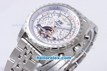 Breitling for Bentley Motors Automatic Tourbillon with White Dial and Stainless Steel Strap-Bidirectional Slide Rule