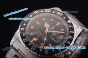 Rolex GMT Master Vintage Asia 2813 Automatic Black Bezel with Black Dial and Steel Bracelet-Orange Markers