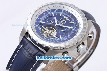 Breitling for Bentley Tourbillon Automatic with Blue Dial and White Graduated Bezel-Leather Strap