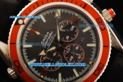 Omega Seamaster Chronograph Miyota Quartz Movement Steel Case with Black Dial and Black Leather Strap