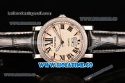 Cartier Rotonde De Miyota Quartz Steel Case with White Dial Diamonds Bezel and Roman Numeral Markers