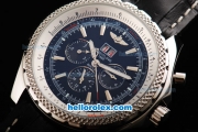 Breitling Bentley Automatic Movement Steel Case with Black Dial and Stick Markers-Black Leather Strap