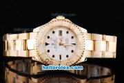 Rolex Yachtmaster Oyster Perpetual Automatic Movement Full Rose Gold Case/Strap with White Dial and Black Hour Marker