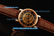 Cartier Rotonde De Cartier Skeleton Automatic Movement Rose Gold Case with Brown Leather Strap