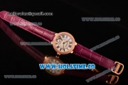Cartier Ballon Bleu De Small Swiss Quartz Rose Gold Case with Diamonds Bezel White Dial and Burgundy Leather Strap - Black Markers