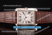 Cartier Tank Anglaise Miyota 9015 Automatic Steel Case with Silver Dial Brown Leather Strap and Roman Numeral Markers