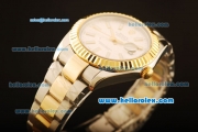 Rolex Datejust II Swiss ETA 2836 Automatic Full Steel with Yellow Gold Bezel and White Dial-White Stick Markers/Two Tone Strap