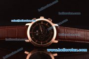 Vacheron Constantin Automatic Rose Gold Case with Black Dial and Brown Leather Strap