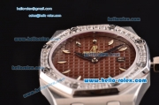 Audemars Piguet Royal Oak Lady Miyota OS2035 Quartz Steel Case with Diamond Bezel Brown Rubber Strap and Brown Dial