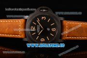 Panerai Luminor Base Logo PAM 360 Swiss ETA 6497 Manual Winding Carbon Fiber Case with Black Dial Brown Leather Strap and Yellow Stick/Arabic Numeral Markers (H)