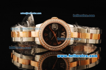 Rolex Datejust Automatic Movement ETA Coating Case with Black Dial and Rose Gold Roman Numerals-Two Tone Strap