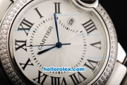 Cartier Automatic Movement Silver Case with Diamond Bezel-White Dial and Rome Markers-SS Strap