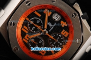 Audemars Piguet Royal Oak Chronograph Swiss Valjoux 7750 Automatic Movement Black Dial with Orange Number Markers and Black Leather Strap