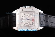 Cartier Santos 100 Quartz Movement Silver Case with White Dial-Sapphire Crystal Glass Face and Black Leather Strap