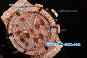 Hublot Big Bang Chrono Hub4100 Automatic Rose Gold Case with Diamond Dial Black Rubber Strap and Stick/Numeral Markers