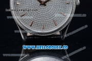 Jaeger-LECoultre Master Control Miyota 9015 Automatic Steel Case with Diamonds Dial Stick Markers and Black Leather Strap
