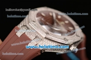 Audemars Piguet Royal Oak Ladies Swiss Quartz Steel/Diamond Case with Brown Rubber Bracelet and Brown Dial - 1:1 Original