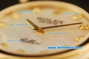 Rolex Cellini Swiss Quartz Yellow Gold Case with White MOP Dial and Brown Leather Strap-Diamond Markers