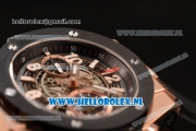 Hublot Big Bang Unico Chrono Swiss Valjoux 7750 Automatic Rose Gold Case with Skeleton Dial and Black Rubber Strap - 1:1 Original