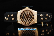 Rolex Datejust Swiss ETA 2836 Automatic Movement Rose Gold Case with Black&Diamond Dial Diamond Marker and Diamond Bezel-Black Rubber Strap