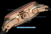 Hublot MDM Chronograph Swiss Quartz Movement Rose Gold Case with Brown Dial and Pink Diamond Bezel-Black Rubber Strap