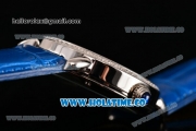 Cartier Rotonde De Asia Manual Winding Steel Case with Blue Dial Diamonds Bezel and White Roman Numeral Markers