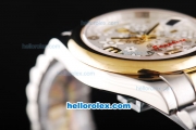 Rolex Day-Date II Oyster Perpetual Automatic Movement Two Tone with Gold Bezel and Flower Pattern Silver Dial