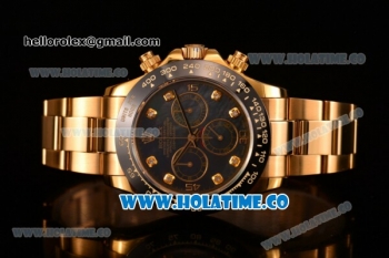 Rolex Daytona Chrono Swiss Valjoux 7750 Automatic Yellow Gold Case/Bracelet with Ceramic Bezel Black MOP Dial and Diamonds Markers (BP)