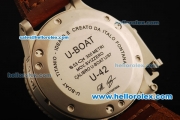 U-Boat U-42 Automatic Movement Steel Case with Black Dial and Brown Leather Strap-Red Markers