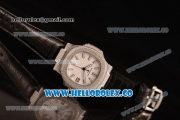 Patek Philippe Nautilus Miyota 9015 Automatic Steel Case Diamond Bezel with White Dial and Black Leather Strap