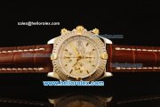 Breitling Chronomat Evolution Swiss Valjoux 7750 automatic Two Tone Case with White Dial and Brown Leather Strap