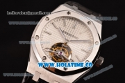 Audemars Piguet Royal Oak 41MM Swiss Tourbillon Manual Winding Steel Case with White Dial Stick Markers and Black Leather Strap (FT)