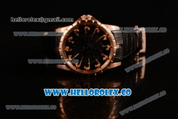 Roger Dubuis Excalibur Knights of the Round Table II Citizen 6T51 Manual Winding Rose Gold Case with Black Jade Dial and Black Leather Strap - (AAAF)